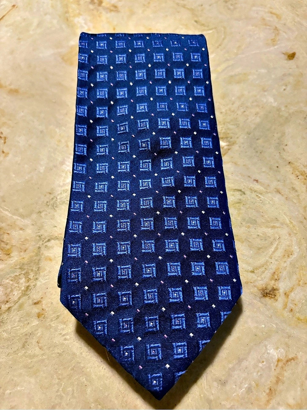BOSS Men's Silk Geometric Tie in Blue Like New